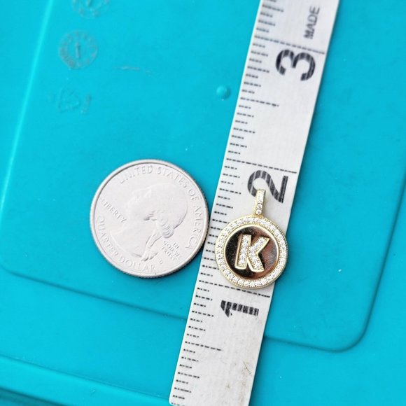 Shiny letter K pave set CZ diamonds 925 sterling silver gold vermeil disc neckla - Picture 9 of 10